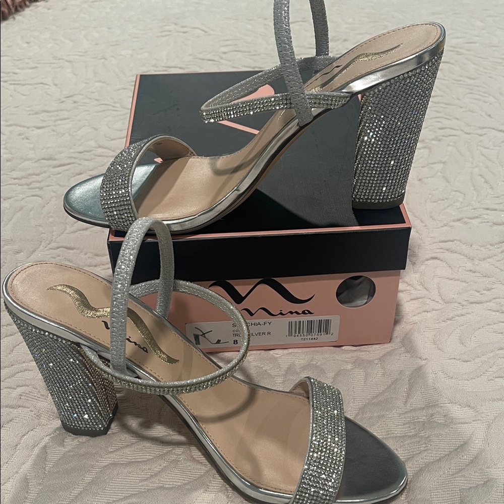 Nina Silver Rhinestone Heels - Picture 6 of 14